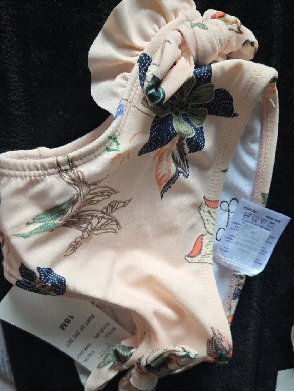 Kids Floral Ruffle Two-Piece One-Piece Swimsuit - Peach